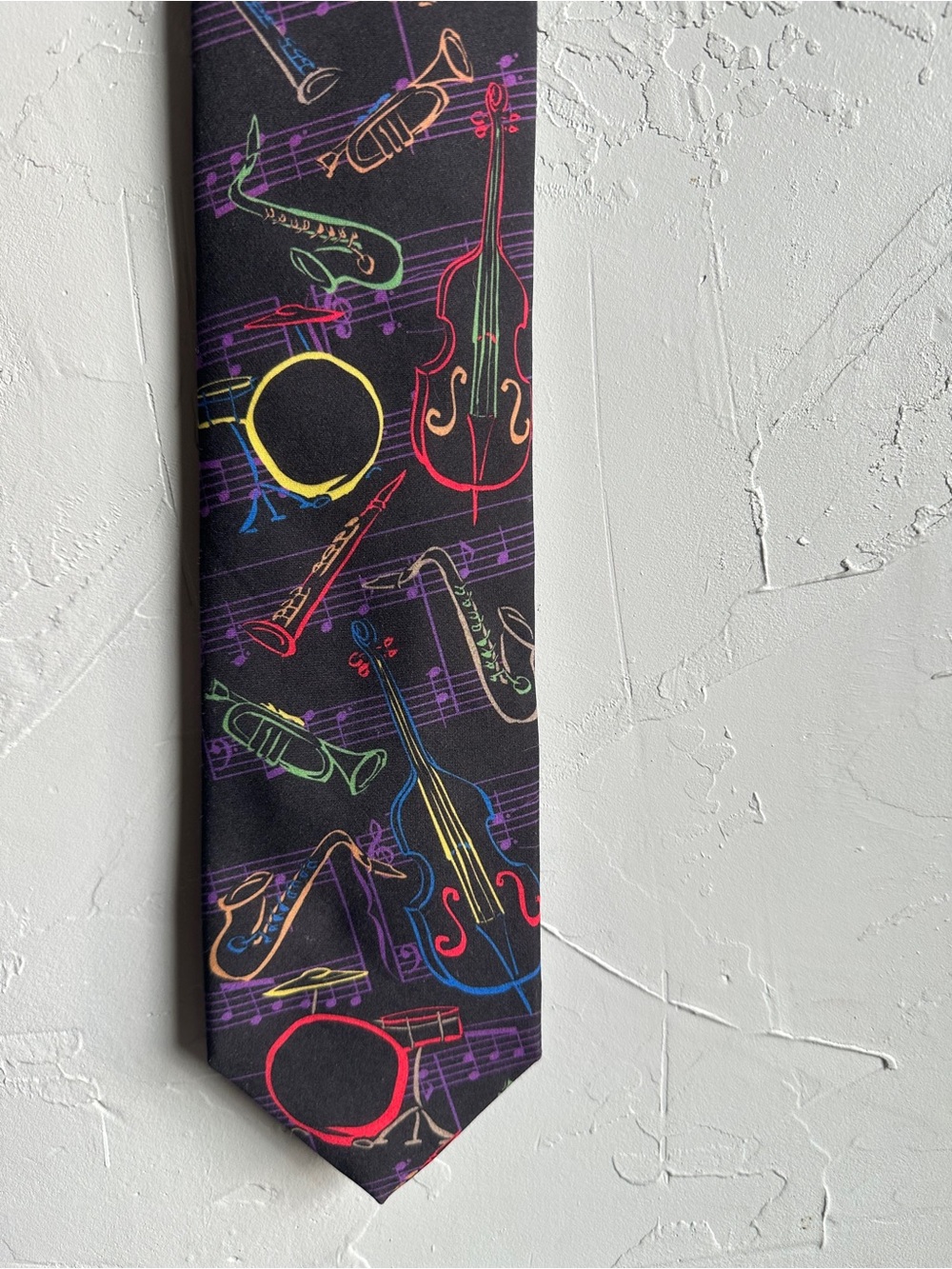 Vintage Ralph‎ Marlin Jazz Instrument Necktie Music Notes Novelty Tie 1995